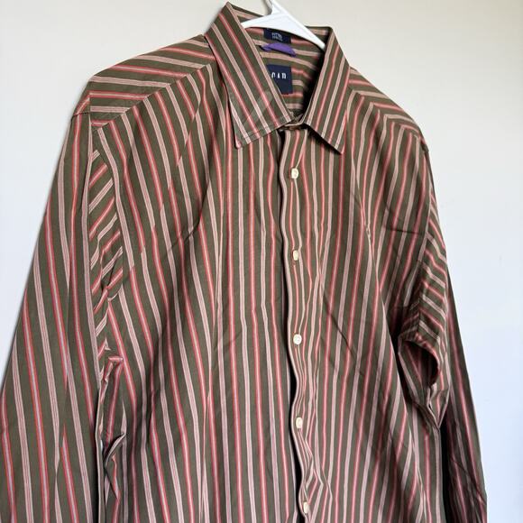 Gap Mens Top Large Striped Long Sleeve Button Collared 80s Poplin Office Preppy - Picture 2 of 6